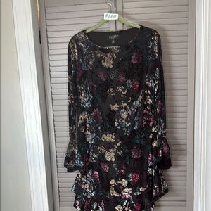 Laundry By Shelli Segal Purple Black Long Sleeve Sheath Dress